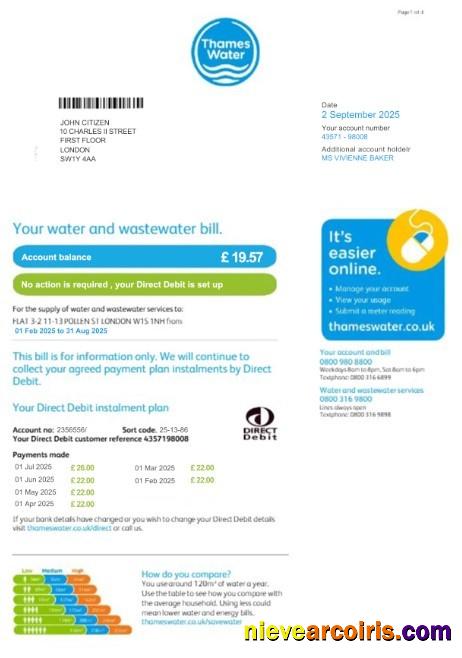 United Kingdom Thames Water utility bill in PSD format, version 2